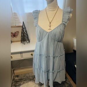 Blue tiered mini dress